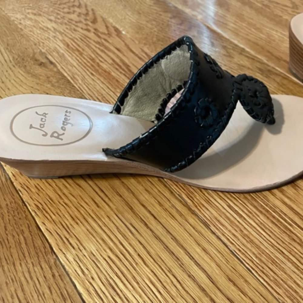 Jack Rogers Navy sandals with a small wedge